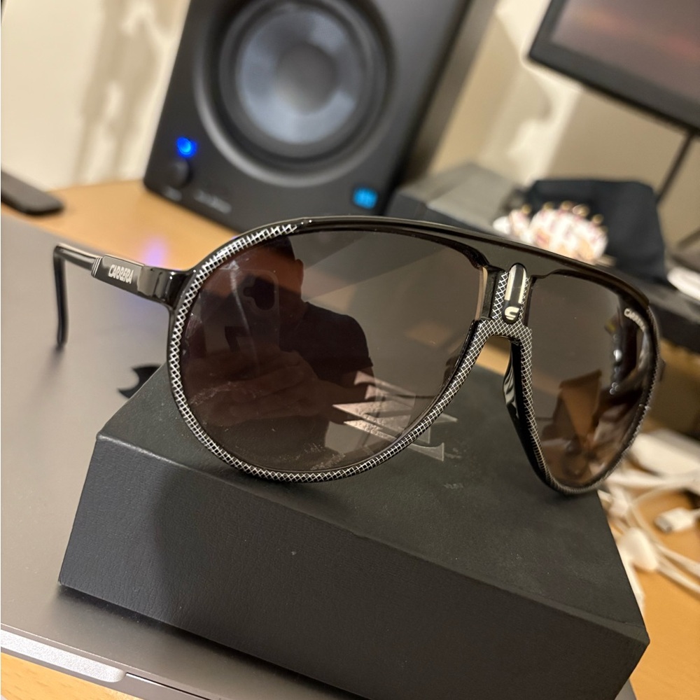 Carrera Black and Silver Aviator Sunglasses